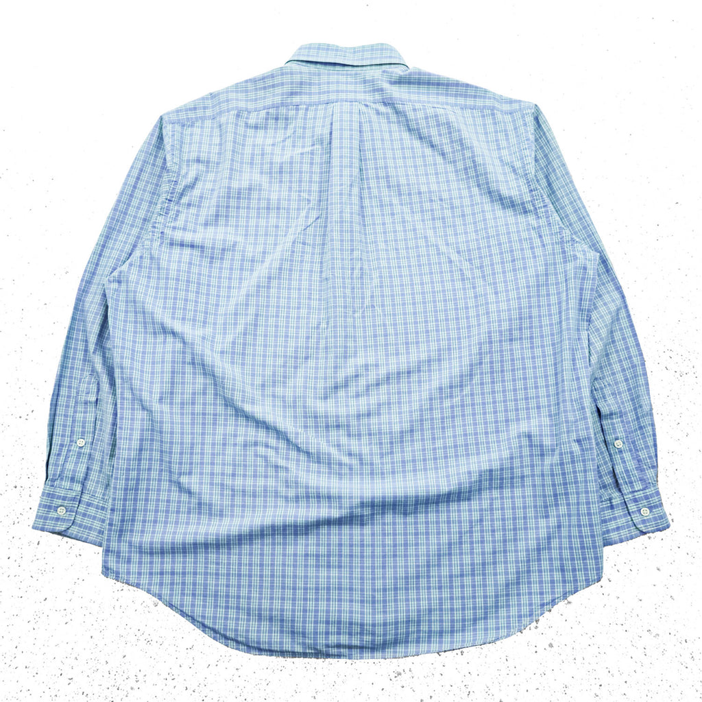 Ralph Lauren 90年代 ヴィンテージ 長袖 ボタンダウンシャツ XL ブルー チェック スモールポニー ロゴ 刺繍 BLAKE TWO-PLY COTTON