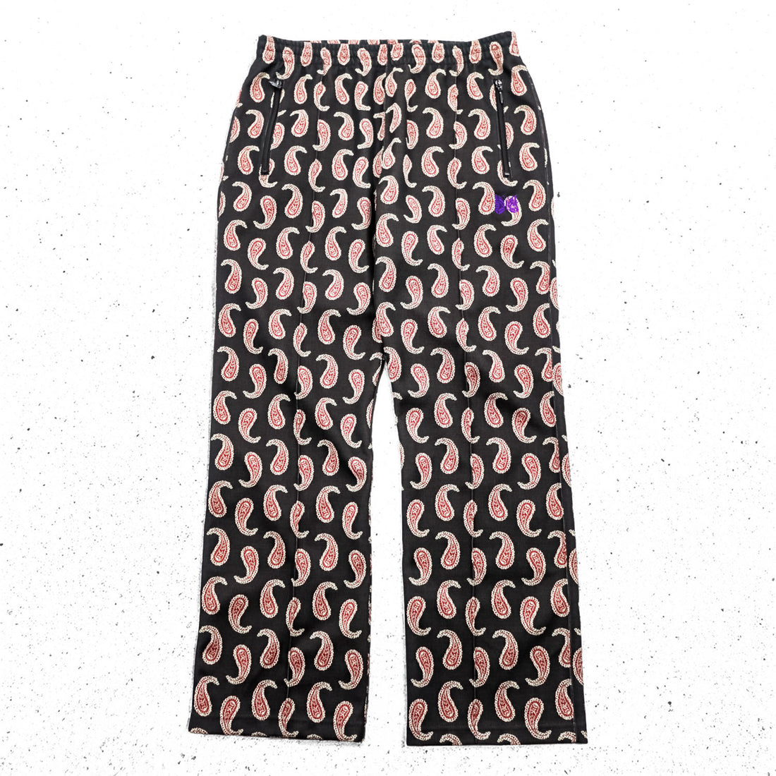 Needles Japan-Made Paisley Pattern Track Pants Jersey L Black, Red POLY-JACQUARD QV316