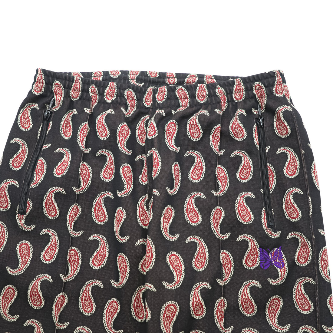 Needles Japan-Made Paisley Pattern Track Pants Jersey L Black, Red POLY-JACQUARD QV316