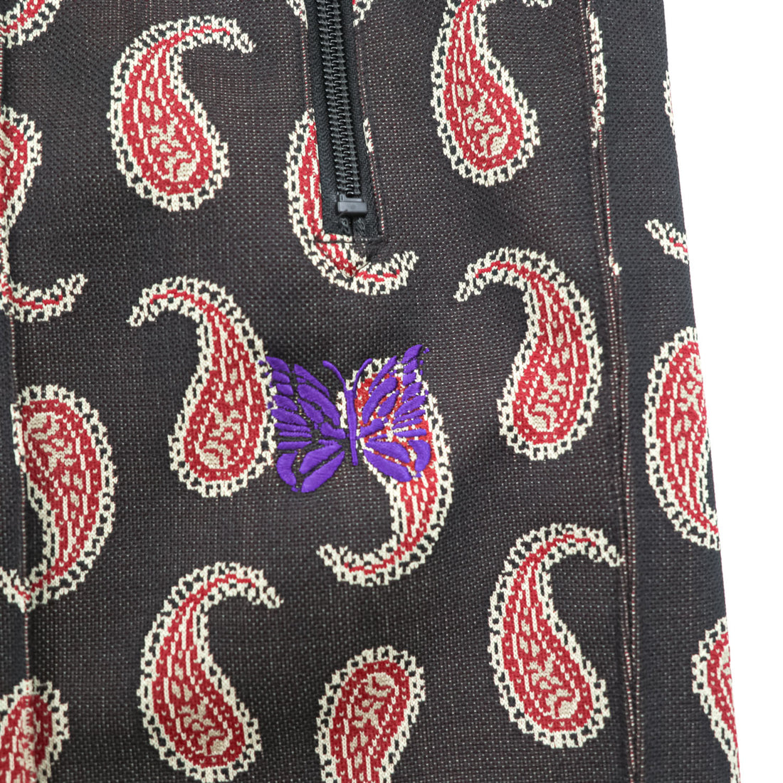 Needles Japan-Made Paisley Pattern Track Pants Jersey L Black, Red POLY-JACQUARD QV316