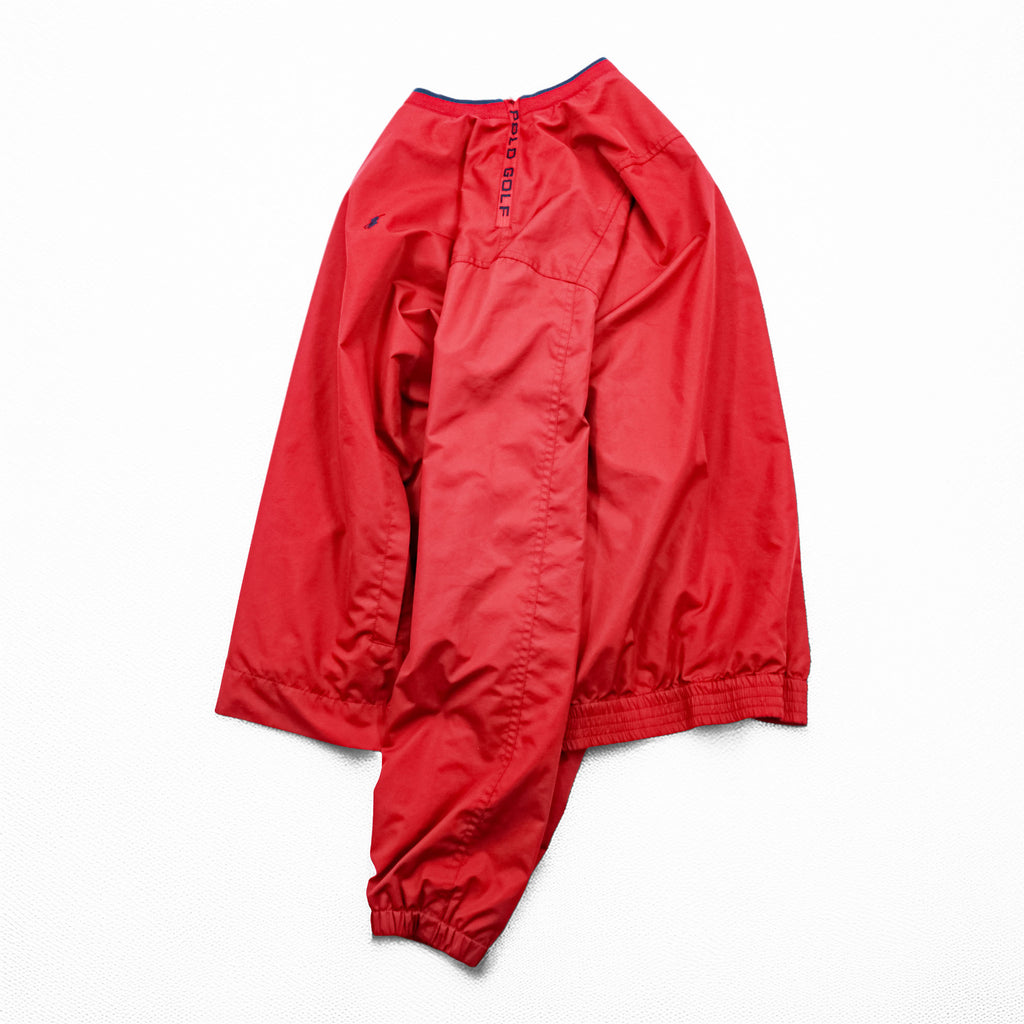 Polo Ralph Lauren 90s Vintage Pull-over Nylon Track Jacket, Size L, Red, Waterproof, POLO GOLF, Mesh Liner, Breathable