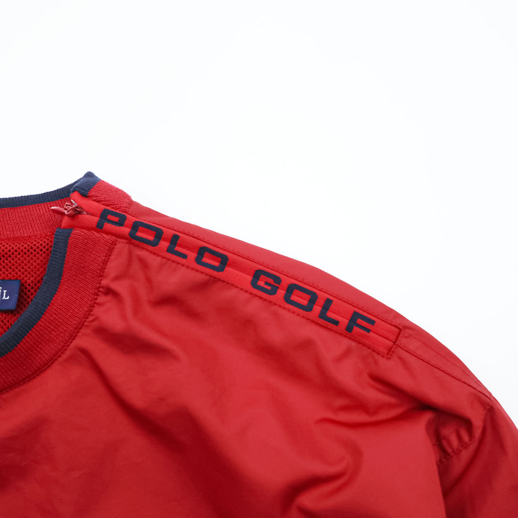 Polo Ralph Lauren 90s Vintage Pull-over Nylon Track Jacket, Size L, Red, Waterproof, POLO GOLF, Mesh Liner, Breathable