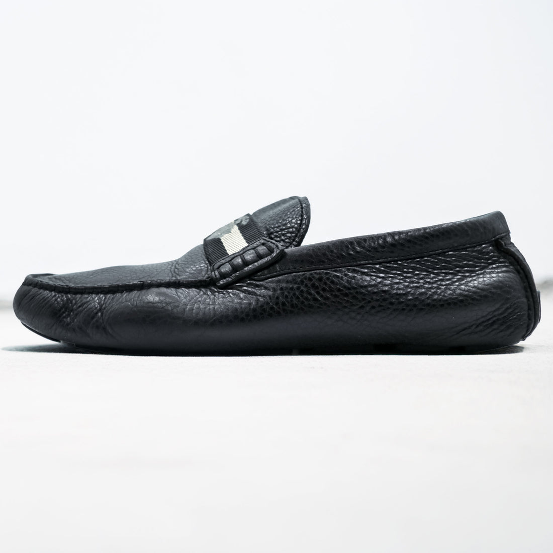 BALLY Driving Shoes Leather Loafers US7 Black WALTEC Swiss Made SVKF