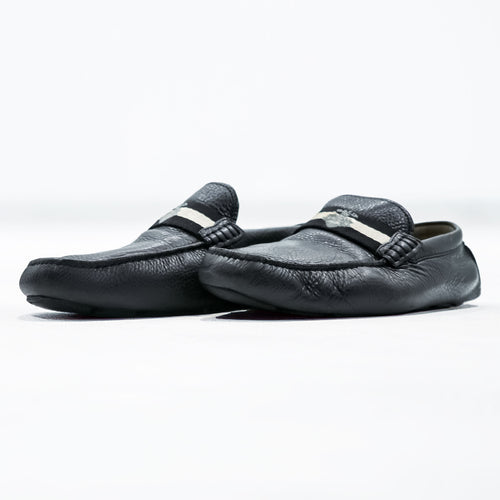 BALLY Driving Shoes Leather Loafers US7 Black WALTEC Swiss Made SVKF