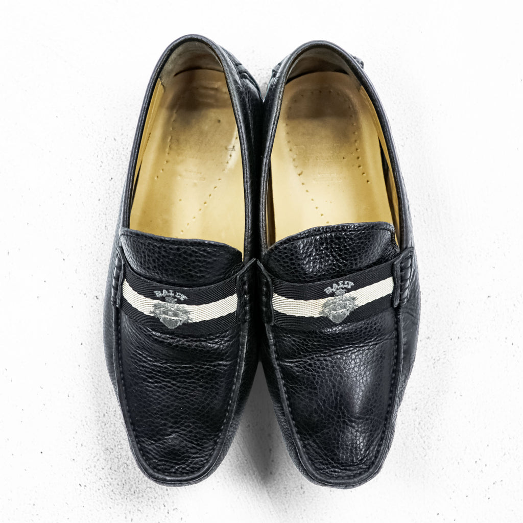BALLY Driving Shoes Leather Loafers US7 Black WALTEC Swiss Made SVKF