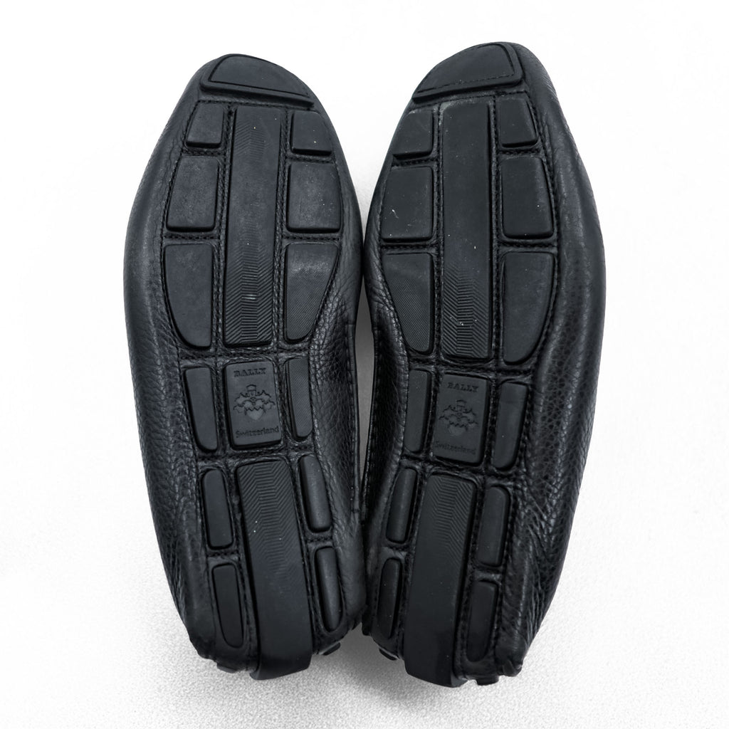 BALLY Driving Shoes Leather Loafers US7 Black WALTEC Swiss Made SVKF