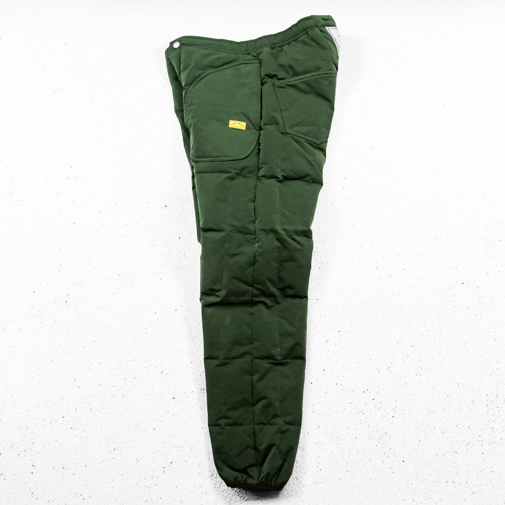 NATAL DESIGN × NANGA アウトドア ダウンパンツ S カーキ ヨーロピアンホワイトダックダウン 河田フェザー サイドジップ ベンチレーション 日本製