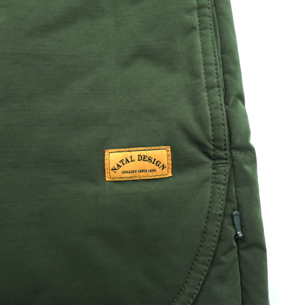 NATAL DESIGN × NANGA アウトドア ダウンパンツ S カーキ ヨーロピアンホワイトダックダウン 河田フェザー サイドジップ ベンチレーション 日本製