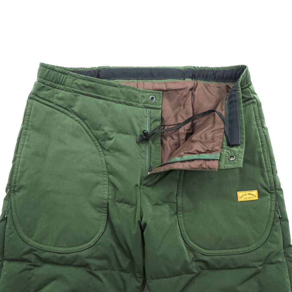 NATAL DESIGN × NANGA アウトドア ダウンパンツ S カーキ ヨーロピアンホワイトダックダウン 河田フェザー サイドジップ ベンチレーション 日本製