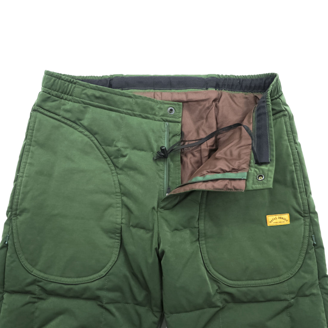 NATAL DESIGN × NANGA アウトドア ダウンパンツ S カーキ ヨーロピアンホワイトダックダウン 河田フェザー サイドジップ ベンチレーション 日本製
