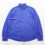 Ralph Lauren 鹿の子 FEATHER WEIGHT MESH 長袖 ボタンダウンシャツ XL ブルー スモールポニー ロゴ 刺繍