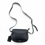 Polo Ralph Lauren Mini Leather Saddle Crossbody Bag Black Gold Tone Hardware