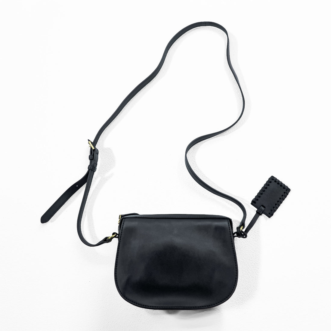 Polo Ralph Lauren Mini Leather Saddle Crossbody Bag Black Gold Tone Hardware
