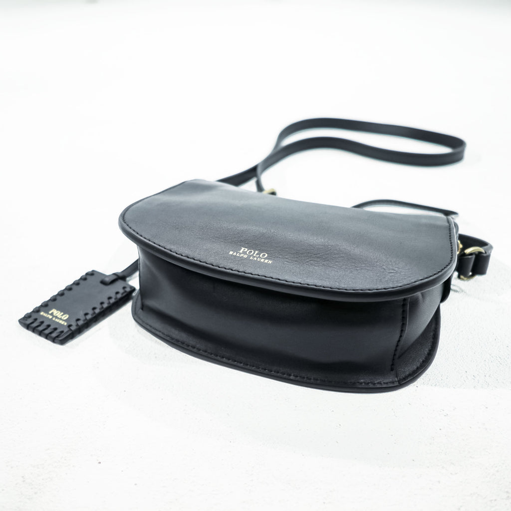 Polo Ralph Lauren Mini Leather Saddle Crossbody Bag Black Gold Tone Hardware