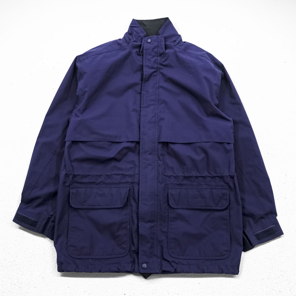 Eddie Bauer 90s Vintage Mountain Parka Shell Rain Jacket, Size M, Navy, Gore-Tex, Waterproof, Drawcord, Detachable Hoodie