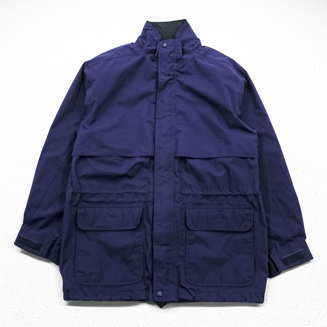 Eddie Bauer 90s Vintage Mountain Parka Shell Rain Jacket, Size M, Navy, Gore-Tex, Waterproof, Drawcord, Detachable Hoodie