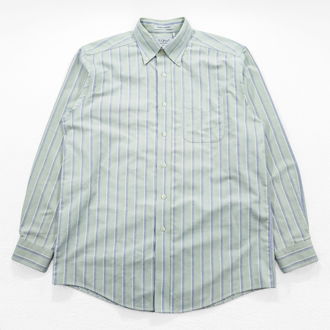 L.L.Bean オックスフォード ストライプ 長袖 ボタンダウンシャツ L グリーン ブルー WRINKLE RESISTANT AVF5