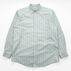 L.L.Bean Long-Sleeve Button-Down Shirt, Size L, Green/Blue Oxford Striped Wrinkle Resistant (AVF5)