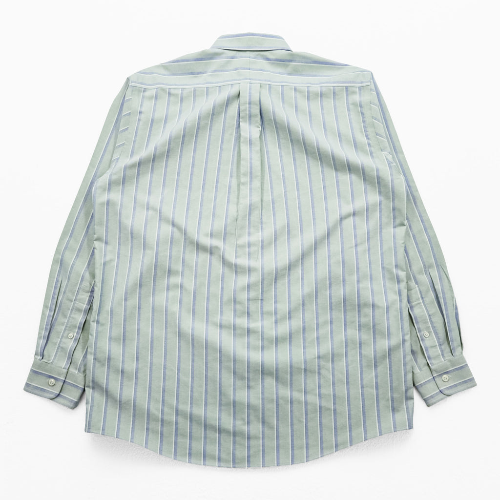 L.L.Bean Long-Sleeve Button-Down Shirt, Size L, Green/Blue Oxford Striped Wrinkle Resistant (AVF5)