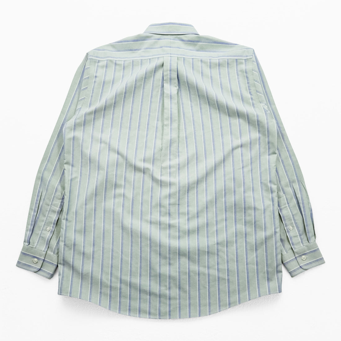 L.L.Bean Long-Sleeve Button-Down Shirt, Size L, Green/Blue Oxford Striped Wrinkle Resistant (AVF5)