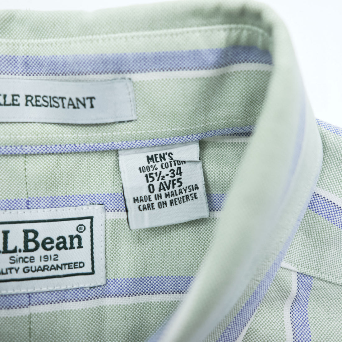 L.L.Bean Long-Sleeve Button-Down Shirt, Size L, Green/Blue Oxford Striped Wrinkle Resistant (AVF5)