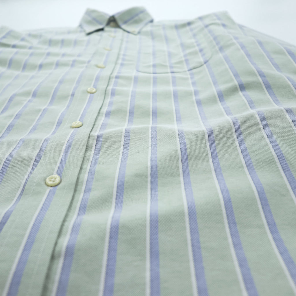 L.L.Bean Long-Sleeve Button-Down Shirt, Size L, Green/Blue Oxford Striped Wrinkle Resistant (AVF5)