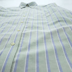 L.L.Bean Long-Sleeve Button-Down Shirt, Size L, Green/Blue Oxford Striped Wrinkle Resistant (AVF5)