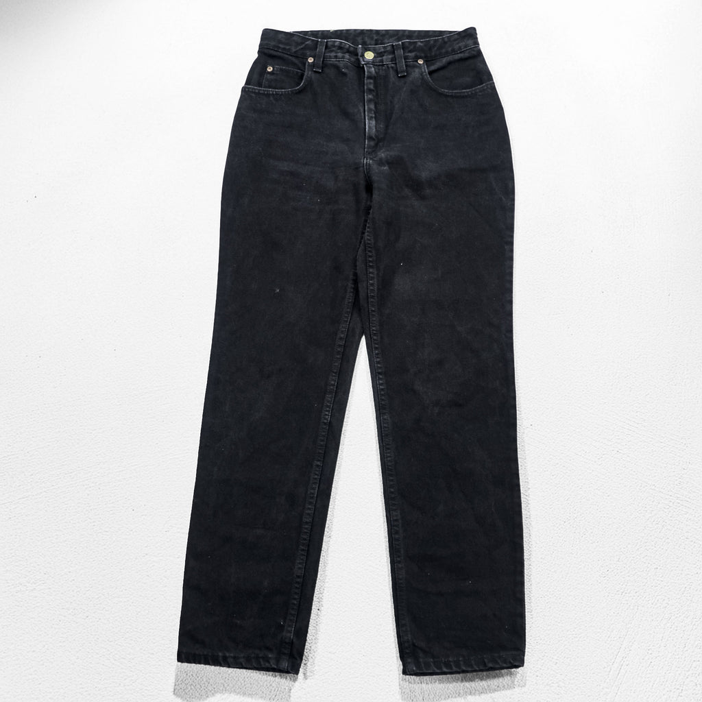 Lee 90s Vintage Tapered Denim Pants Jeans M Black OKLAHOMA JEANS Zipper Fly Leather Patch