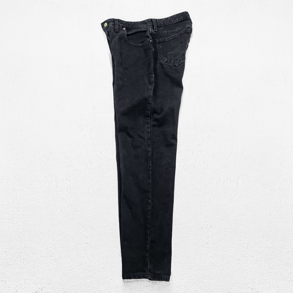 Lee 90s Vintage Tapered Denim Pants Jeans M Black OKLAHOMA JEANS Zipper Fly Leather Patch