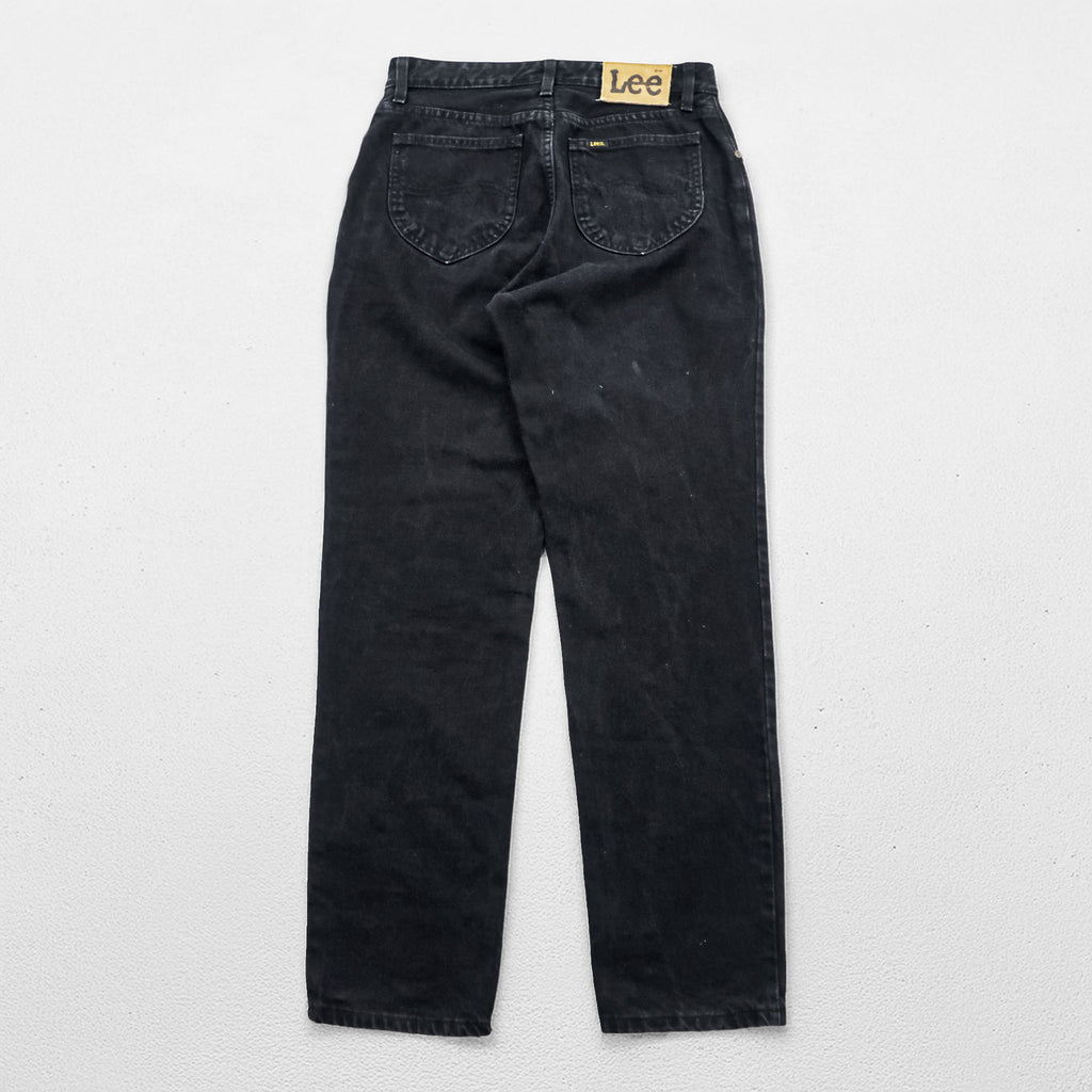 Lee 90s Vintage Tapered Denim Pants Jeans M Black OKLAHOMA JEANS Zipper Fly Leather Patch