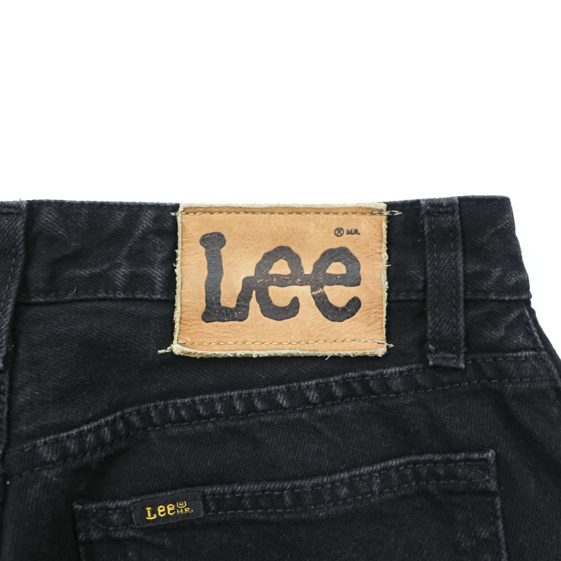 Lee 90s Vintage Tapered Denim Pants Jeans M Black OKLAHOMA JEANS Zipper Fly Leather Patch