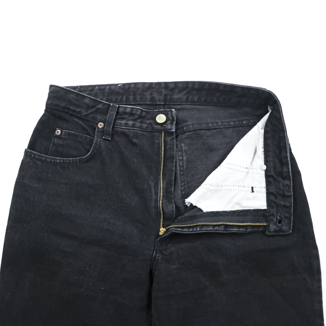 Lee 90s Vintage Tapered Denim Pants Jeans M Black OKLAHOMA JEANS Zipper Fly Leather Patch