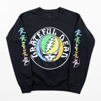 Grateful Dead band sweatshirt, size S, black, brushed lining, LIFE CLOTHING CO., skull and dancing bear sleeve print.