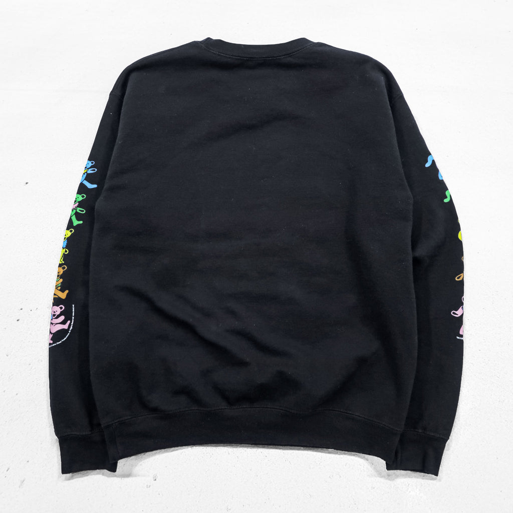 Grateful Dead band sweatshirt, size S, black, brushed lining, LIFE CLOTHING CO., skull and dancing bear sleeve print.