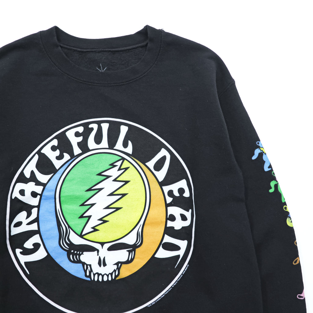 Grateful Dead band sweatshirt, size S, black, brushed lining, LIFE CLOTHING CO., skull and dancing bear sleeve print.