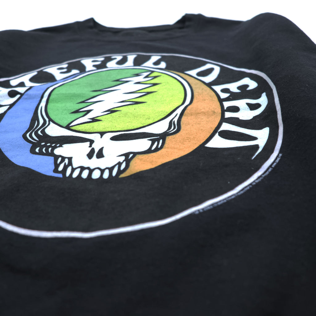 Grateful Dead band sweatshirt, size S, black, brushed lining, LIFE CLOTHING CO., skull and dancing bear sleeve print.