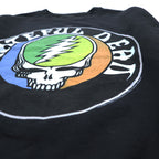 Grateful Dead band sweatshirt, size S, black, brushed lining, LIFE CLOTHING CO., skull and dancing bear sleeve print.