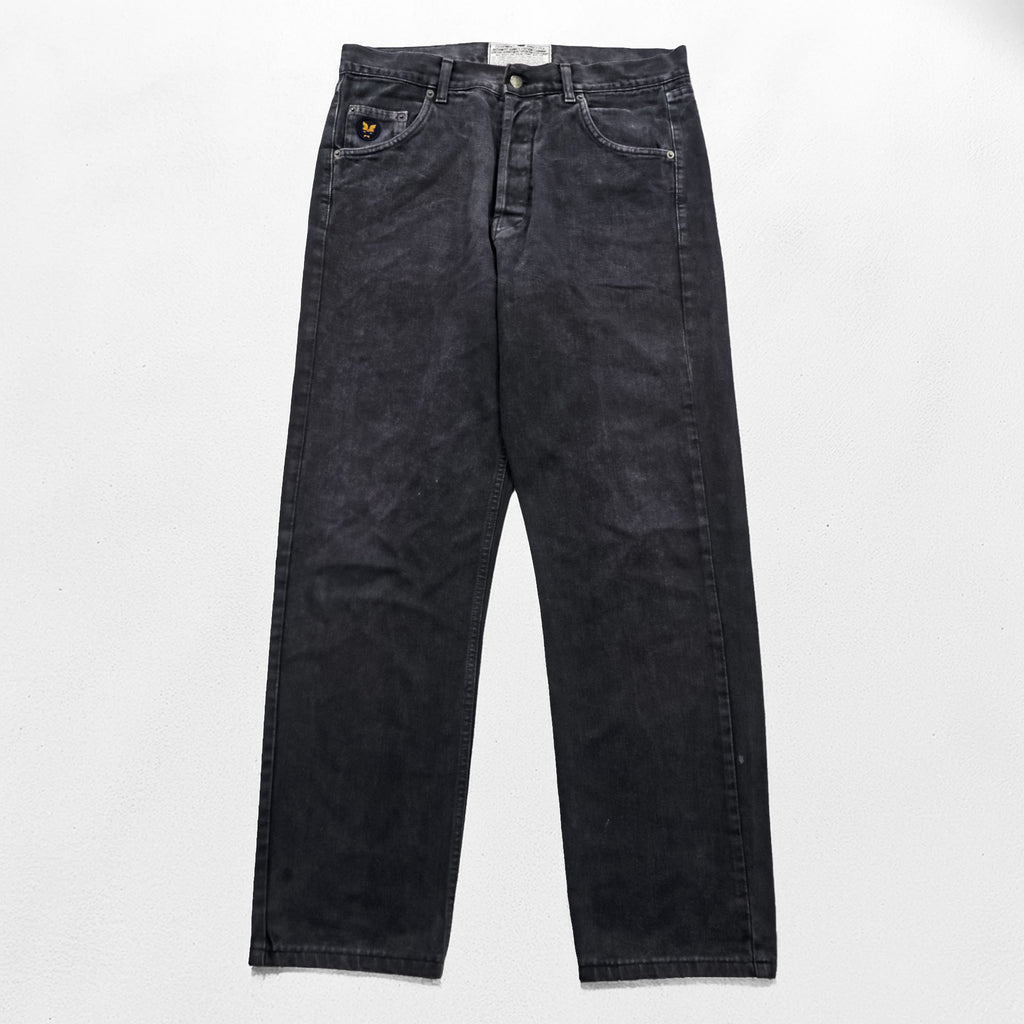 Avirex Type W Black Denim Pants Button Fly Wide Straight Military Style Jeans