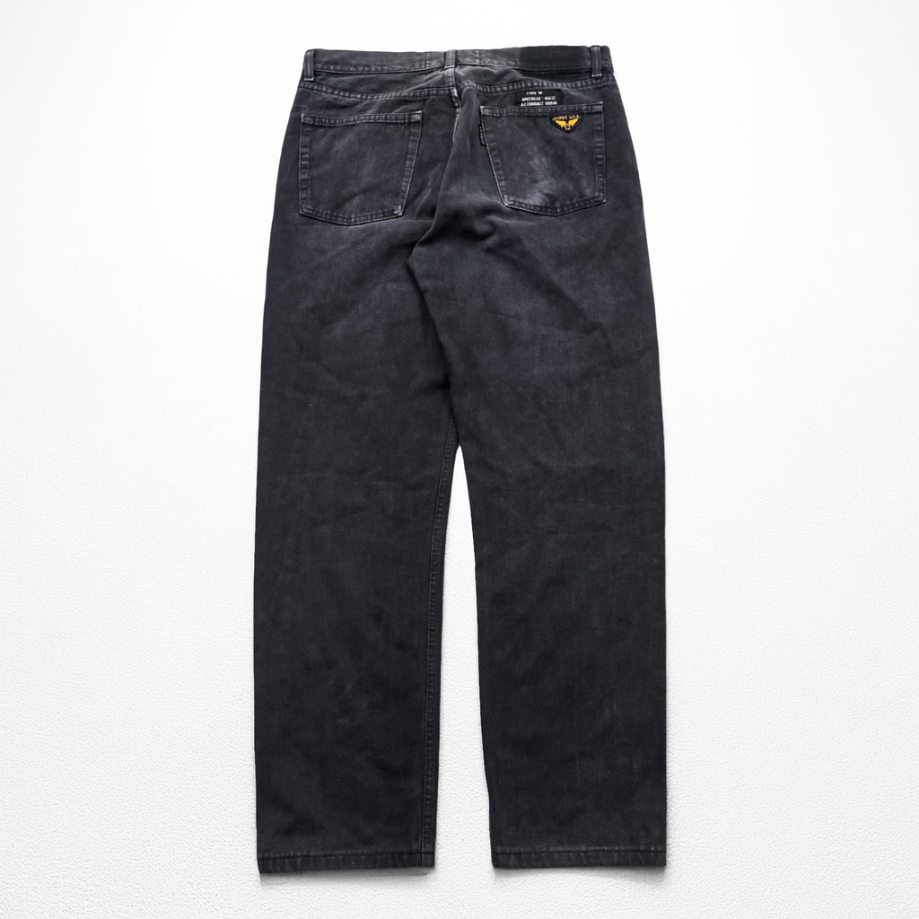 Avirex Type W Black Denim Pants Button Fly Wide Straight Military Style Jeans