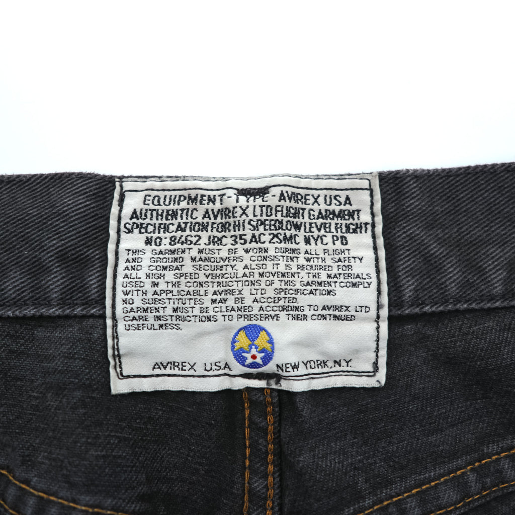 Avirex Type W Black Denim Pants Button Fly Wide Straight Military Style Jeans