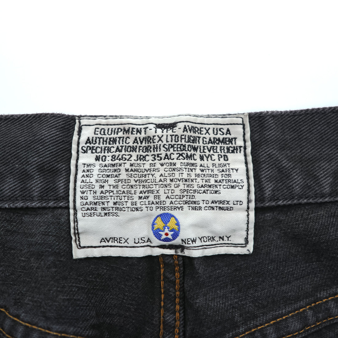 Avirex Type W Black Denim Pants Button Fly Wide Straight Military Style Jeans