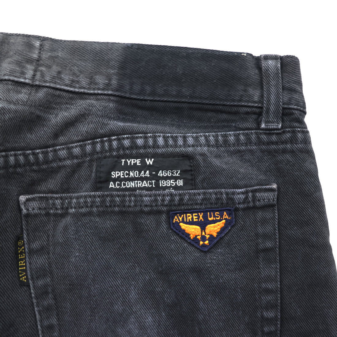 Avirex Type W Black Denim Pants Button Fly Wide Straight Military Style Jeans