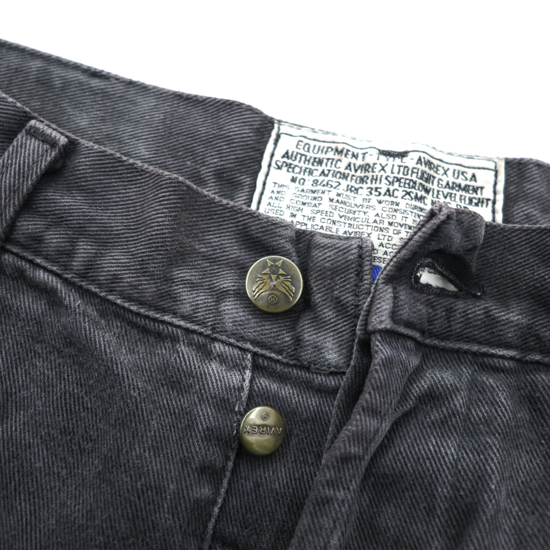 Avirex Type W Black Denim Pants Button Fly Wide Straight Military Style Jeans