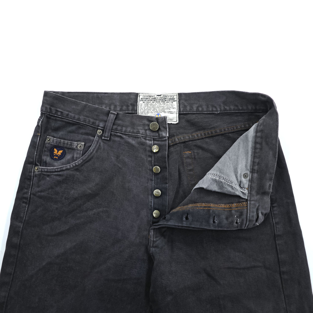 Avirex Type W Black Denim Pants Button Fly Wide Straight Military Style Jeans
