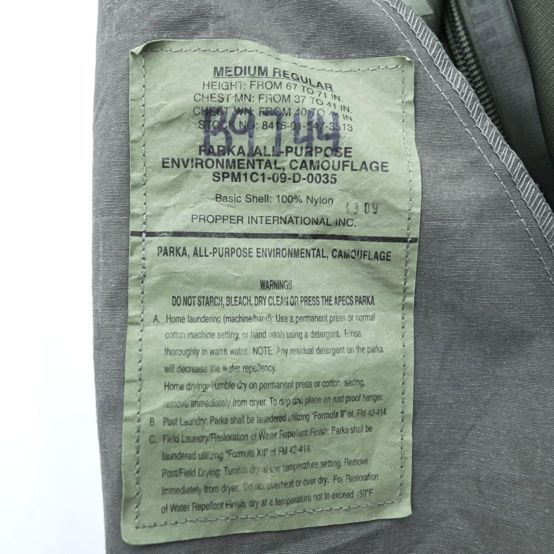 USAF APECS ABU Tiger Stripe Camo Parka Medium Regular Hooded Waterproof Nylon Military Jacket Propper