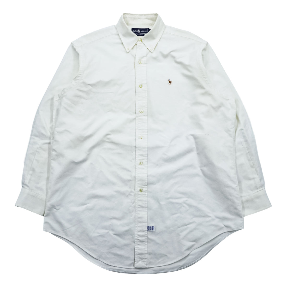 Ralph Lauren 90s Vintage Long-Sleeve Button-Down Shirt, Size L, White Oxford, Small Pony Logo Embroidery