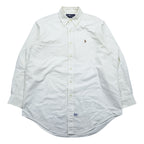 Ralph Lauren 90s Vintage Long-Sleeve Button-Down Shirt, Size L, White Oxford, Small Pony Logo Embroidery