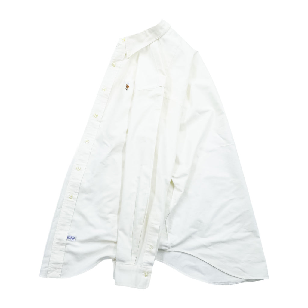 Ralph Lauren 90s Vintage Long-Sleeve Button-Down Shirt, Size L, White Oxford, Small Pony Logo Embroidery