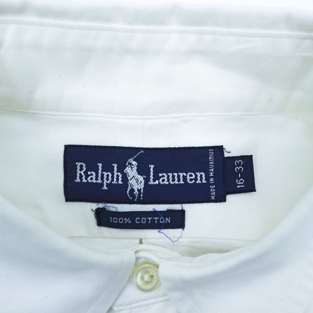 Ralph Lauren 90s Vintage Long-Sleeve Button-Down Shirt, Size L, White Oxford, Small Pony Logo Embroidery