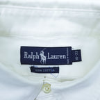 Ralph Lauren 90s Vintage Long-Sleeve Button-Down Shirt, Size L, White Oxford, Small Pony Logo Embroidery